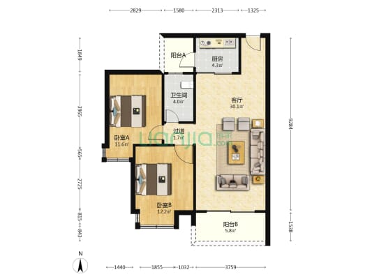金海湾公馆 2室1厅1卫 87平方
