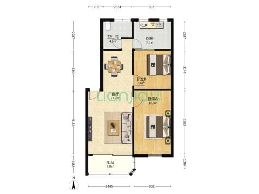 中饰大厦 2室1厅1卫 82平方
