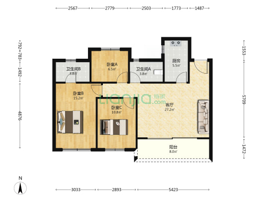 中交春映东吴 3室1厅2卫 103平方