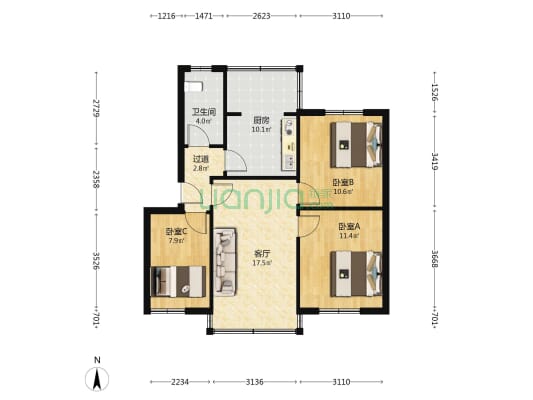 朝阳洞路236号 3室1厅1卫 79平方