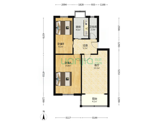 顺河路5号院 2室1厅1卫 67平方