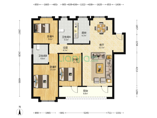 融创中心融耀 3室1厅2卫 137平方