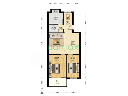 西安建筑设计研究院家属院 2室2厅1卫 73平方