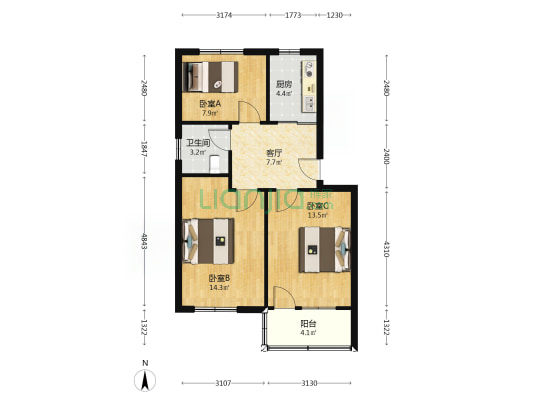 保险公司家属楼 3室1厅1卫 64平方