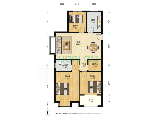 水润华庭 3室1厅1卫 112平方