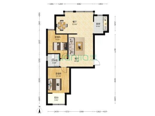 旺峰合璧 2室2厅1卫 97平方
