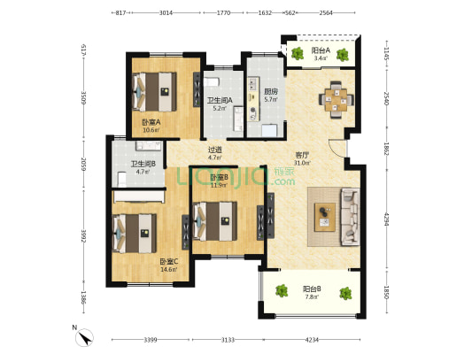 春天里 3室1厅2卫 120平方