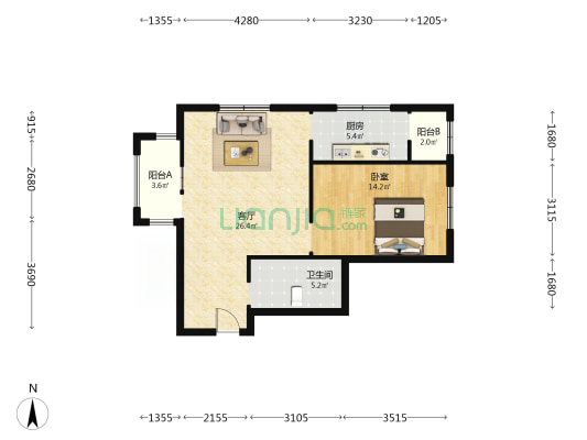 美乐里 1室1厅1卫 70平方