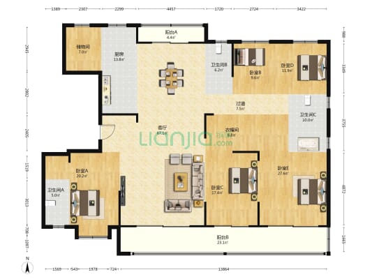 泊誉里 5室1厅3卫 272平方