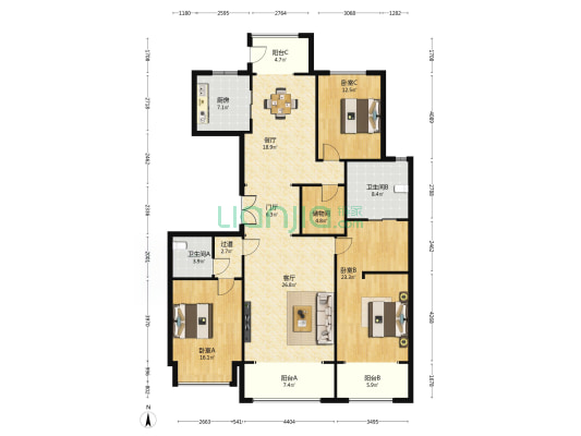 东南智汇城8号院 3室2厅2卫 194平方