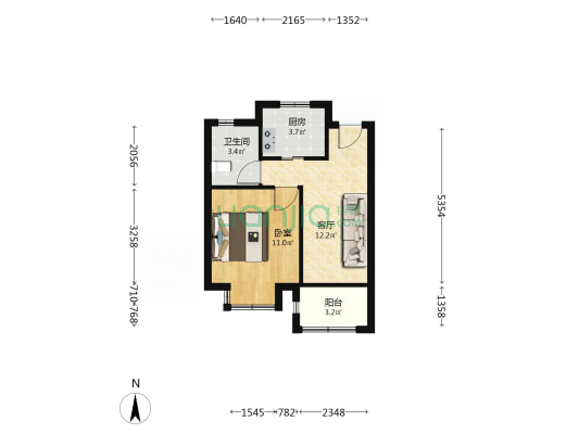 孟北雅苑中园 1室1厅1卫 48平方