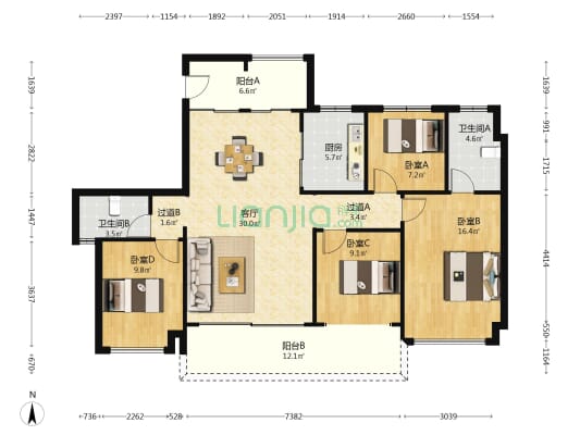 保利·梅溪天珺 4室1厅2卫 141平方
