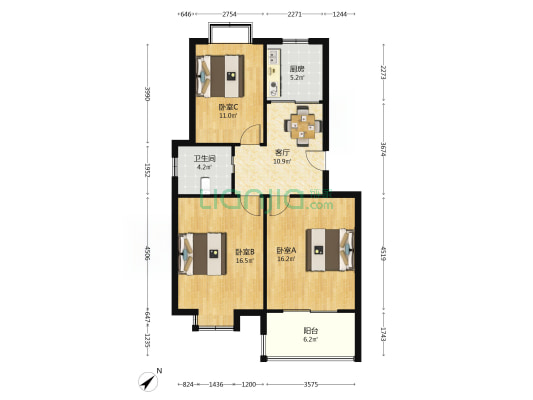 金盛田阳光青城一期 3室1厅1卫 87平方