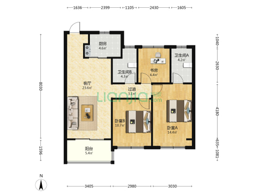 湖西映月 3室1厅2卫 95平方