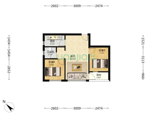 天汇城一期 2室1厅1卫 65平方