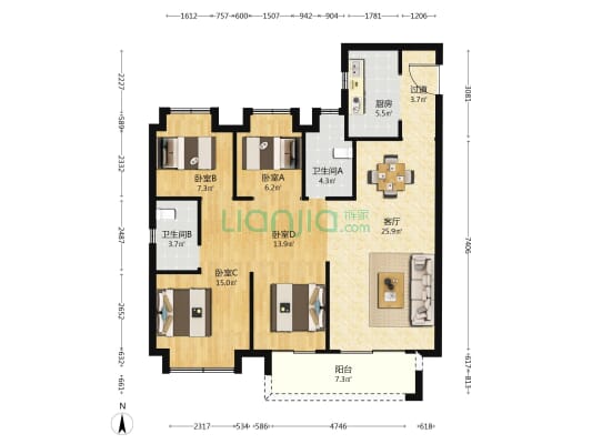 武汉二十四城二期 4室1厅2卫 131平方
