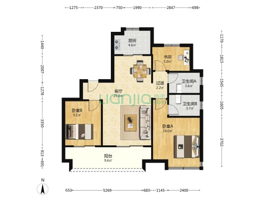 和熙湾花苑 3室1厅2卫 107平方