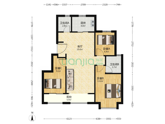 清澜轩 3室1厅2卫 97平方