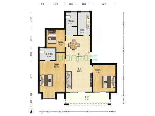 风华雅居 3室2厅2卫 125平方