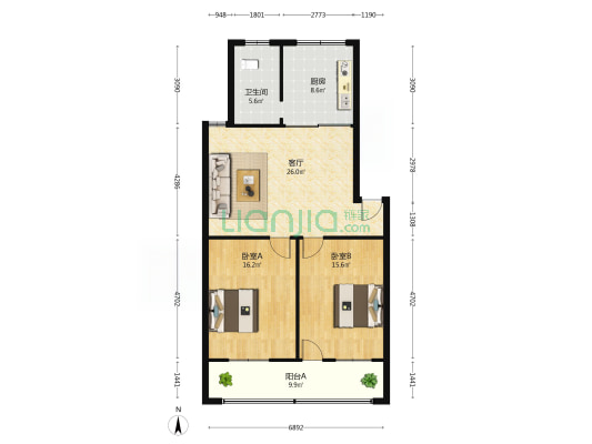 汽车站宿舍楼 2室1厅1卫 94平方