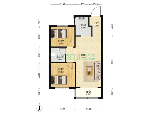 翰林琴苑 2室1厅1卫 92平方