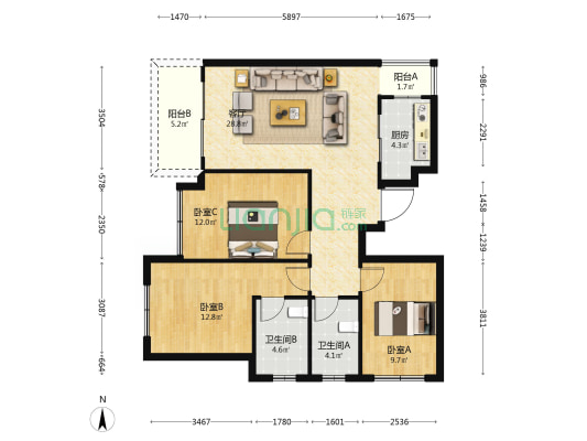 观澜东著 3室1厅2卫 108平方
