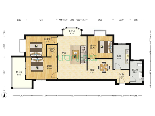 美佳苑 3室2厅1卫 135平方