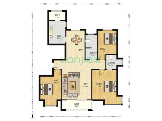 金叶嘉苑北苑 3室1厅2卫 152平方