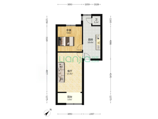 正中街105号附109号 1室1厅1卫 52平方