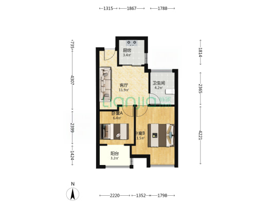 联乐名苑 2室1厅1卫 57平方