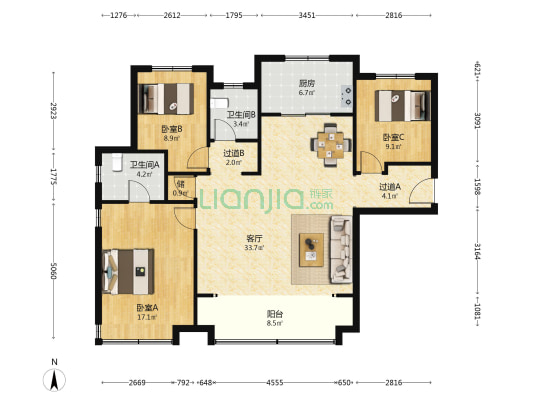 万科·水晶城 3室1厅2卫 132平方