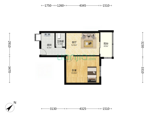 上海路1号 1室1厅1卫 52平方
