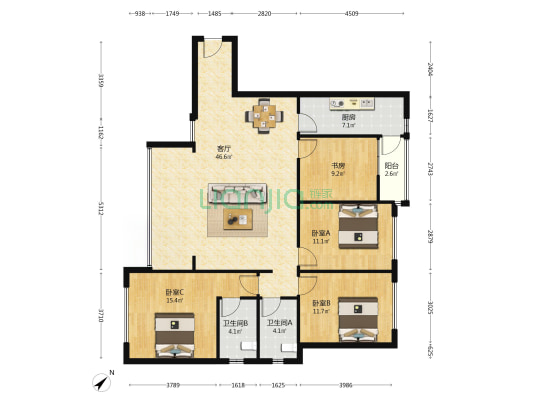 中港·东湖壹号 4室1厅2卫 140平方