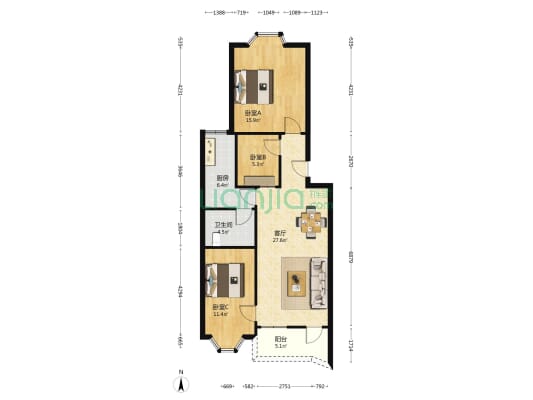 小石湖路3号 3室1厅1卫 86平方