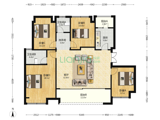 隆腾锦天府 4室1厅3卫 133平方