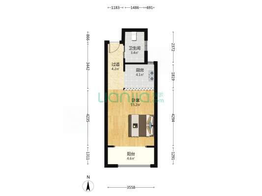 柏源晶舍 1室0厅1卫 43平方