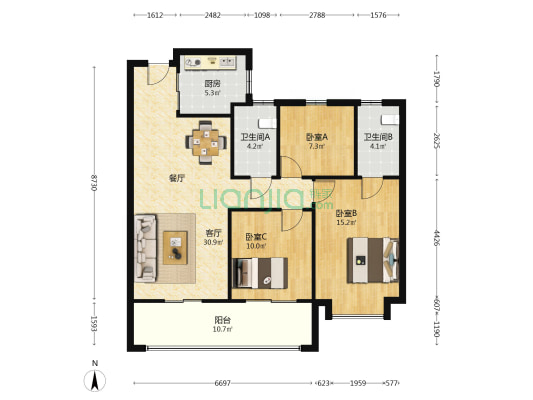 鲁能公馆三期 3室1厅2卫 111平方