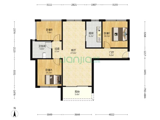 中瑞怡润华府 3室1厅1卫 94平方