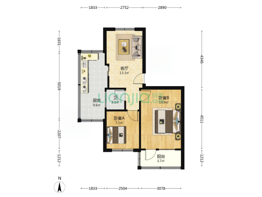 煤建路50号 2室1厅1卫 54平方