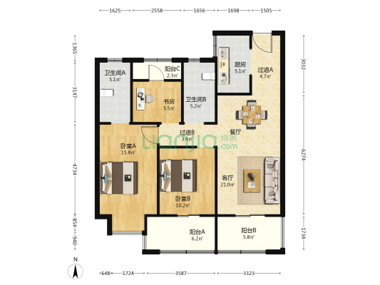 联投滨江商务区 3室1厅2卫 116平方