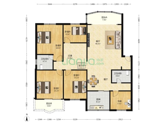 高灯园 5室1厅2卫 164平方