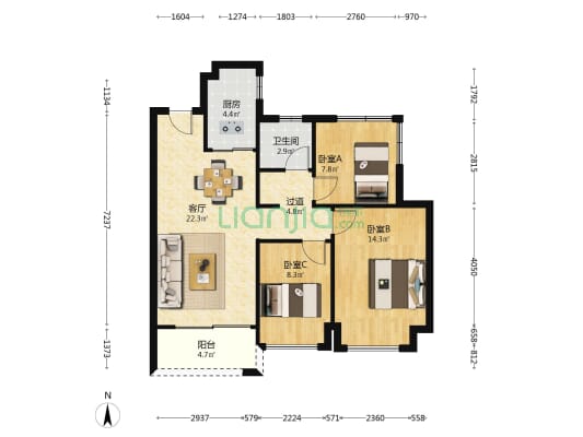 惠阳雅居乐花园二期 3室1厅1卫 87平方