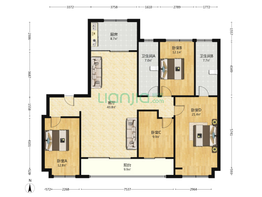 金基新睿樾府 4室1厅2卫 172平方