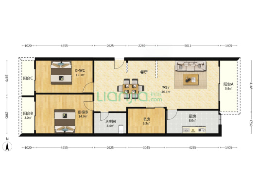 源煌公寓 3室1厅1卫 117平方