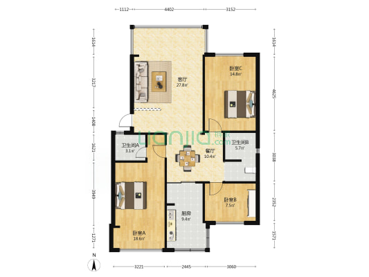 教场东路27号 3室2厅2卫 104平方