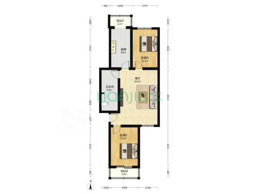 永兴达家园 2室1厅1卫 94平方