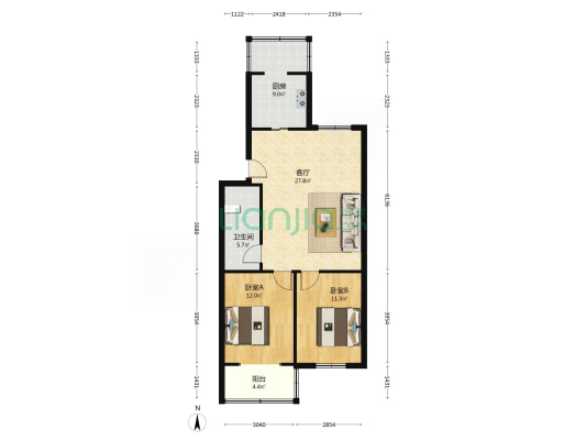 铭海园 2室1厅1卫 90平方