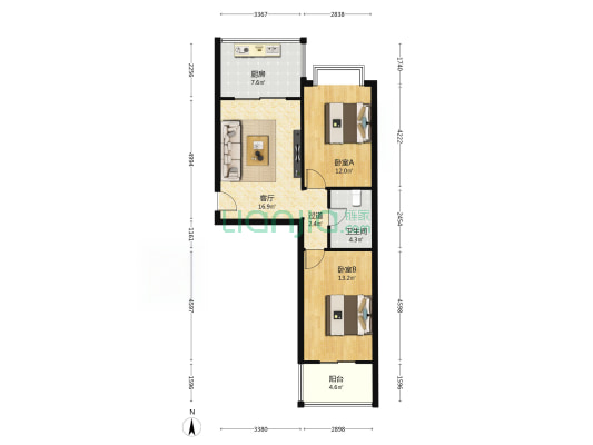 洁城小区 2室1厅1卫 75平方