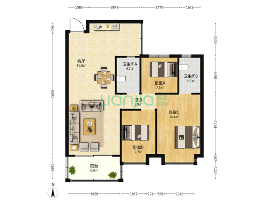 邯郸恒大悦府 3室1厅2卫 127平方