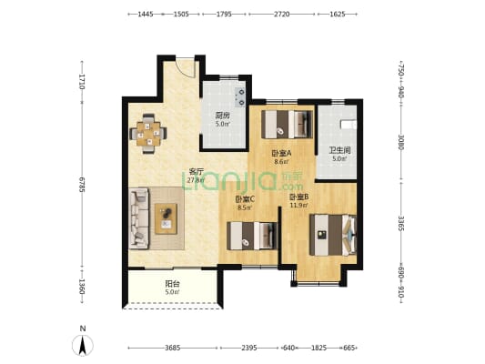 海伦堡宽塘雅院 3室1厅1卫 95平方